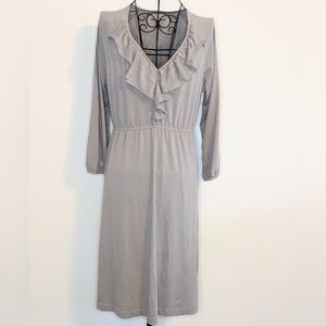 Garnet Hill Women's Gray Pullover Ruffles Neck Long Sleeve Sheath Dress Size S